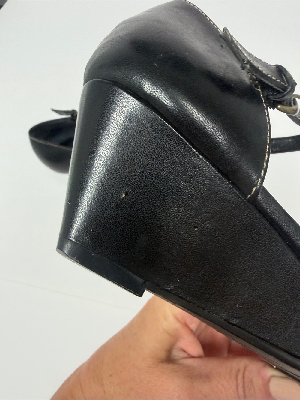 What’s What by Aerosoles - Black Leather Woven Mary Jane Flats with Ankle Strap - Picture 7 of 10
